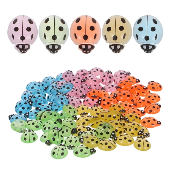 OUNONA 100PCS Miniature Ladybug Decorations for Fairy Garden Ladybug Ornament Assorted Color Landscape Decoration