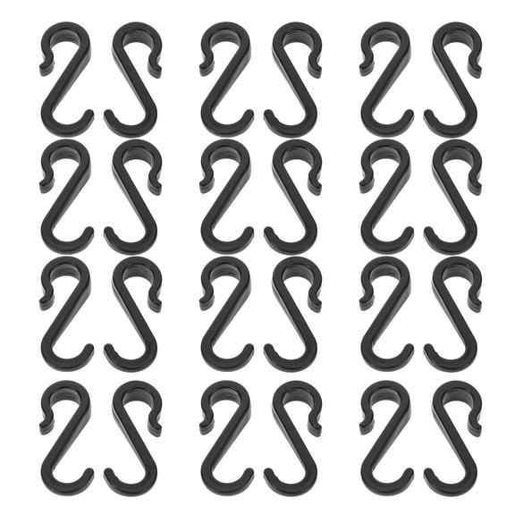 OUNONA 100Pcs Black Plastic S Shape Hooks for Curtain Track System Wire Rack and Home Organization