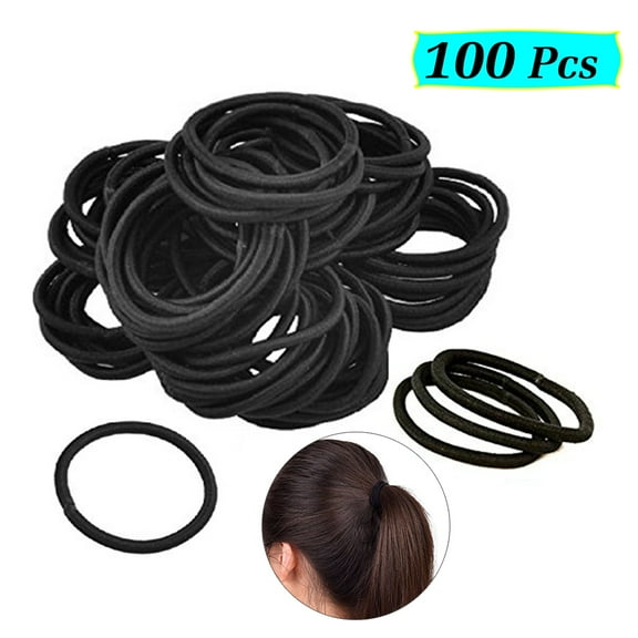 OUNONA Durable Black Hair Ties 100Pcs No Metal Ponytail Holders for All Hair Types