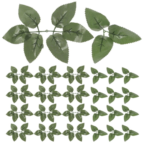 OUNONA Lifelike Fake Rose Leaves in Green Fabric for Home Decoration 100Pcs