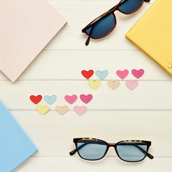 OUNONA Versatile Heart Sew on Patches Assorted Colors Easy Application 100Pcs