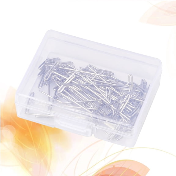 OUNONA 100Pcs Metal T Pins Wig Styling Pins in Plated Silver Stainless Steel with Portable Plastic Box