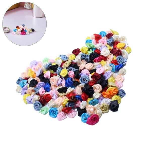 OUNONA 100 Pieces Rose Flower Satin Ribbon in Assorted Colors, Soft Cloth Crafting and Home Decor Supplies