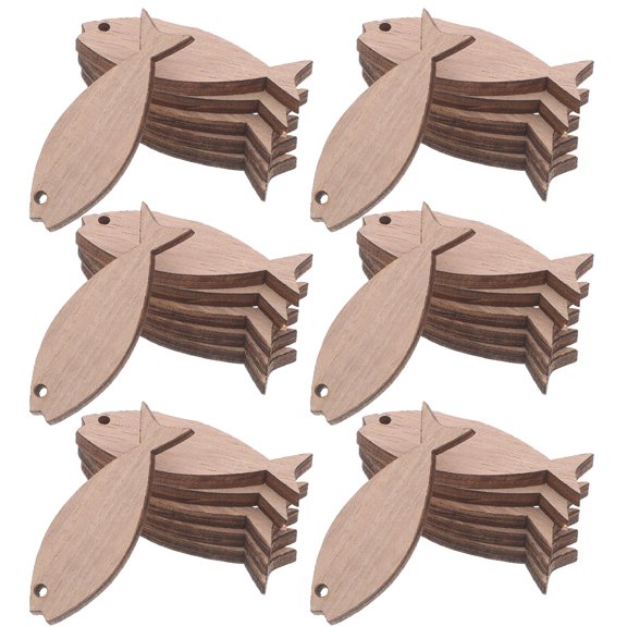 OUNONA 100Pcs Wood Fish Slices Coffee Color Wooden Animal Cutouts for Decoration and DIY