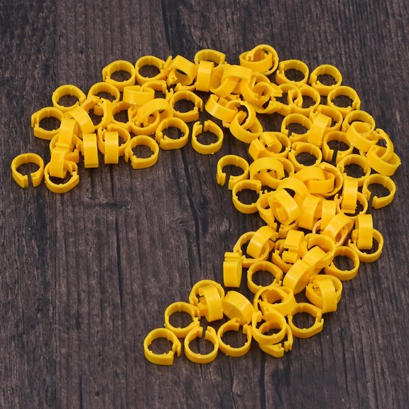 OUNONA 100Pcs Yellow Bird Leg Bands for Parrots and Small Birds, Easy to Open, and Identification
