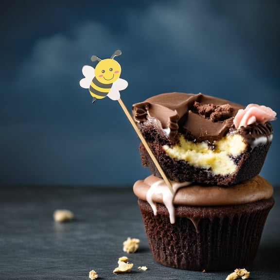 OUNONA 100pcs Adorable Cupcake Decor Bee Themed Paper Cake Topper For Gender Reveal