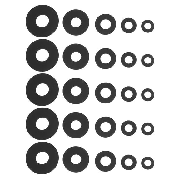 OUNONA 100pcs Black Flat Rubber Washer Assortment 10/12/16/20/25mm - Heavy Duty Sealing Washers for Bolts, Screws, Faucets, Hose
