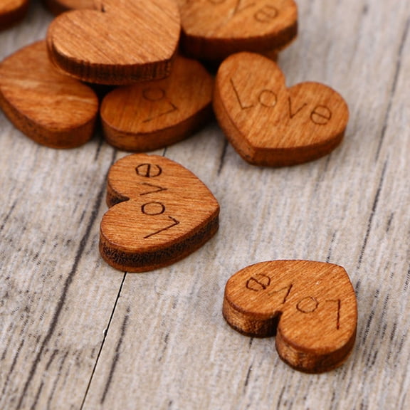 OUNONA 100pcs Small Wooden Hearts For Crafts Light Brown Decorative Wood Shapes For Wedding Decor