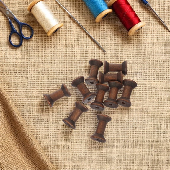 OUNONA 10-Pack Natural Wood Ribbon Weaving Spools Empty Sewing Thread Spools for Crafting and Projects