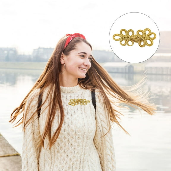 OUNONA Golden Lame Cheongsam Buttons Sewing Fastener for Clothes Accessory 10Pcs