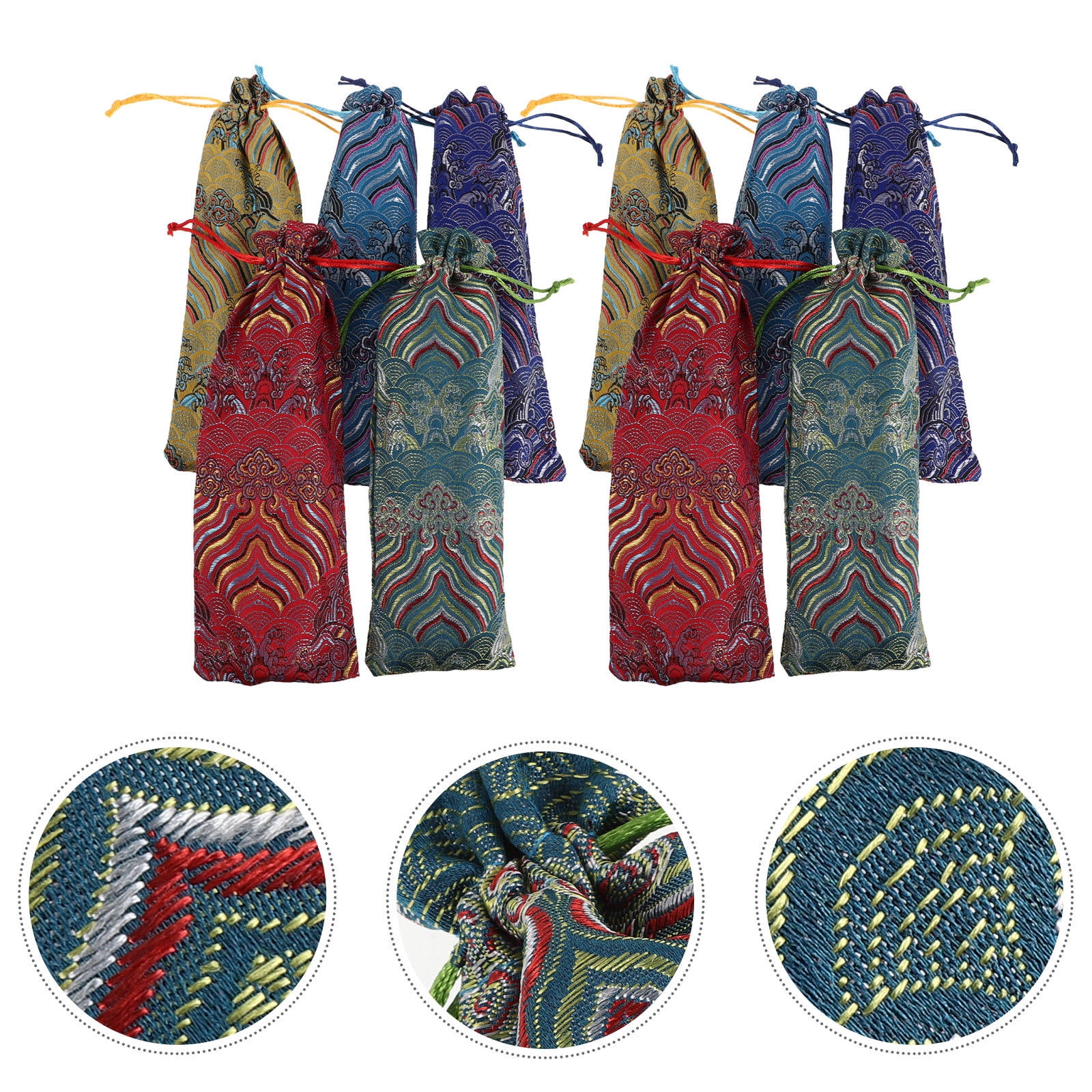 2 Blue-Green Floral Chinese Fabric Jewelry Zipper Gift Bags – 3x3.5 Inch, Multi-Use