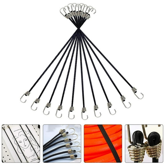 OUNONA Cargo Binding Belt Black Rubber Metal Sturdy Fastening for Luggage 10Pcs