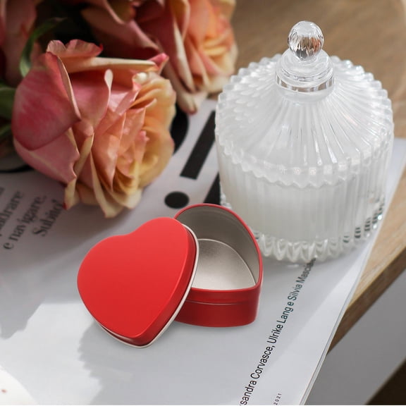 OUNONA 10Pcs Candy Packaging Box Heart Shaped Tinplate Storage Container Red