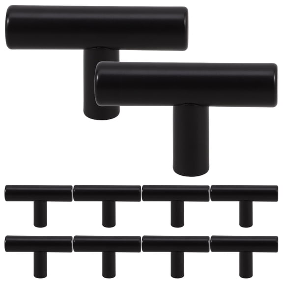 OUNONA 10Pcs Matte Black Kitchen Cabinet Knobs Black Cabinet Knobs Modern T Knobs Single Hole 50mm Stainless Steel Dresser Drawer Knobs for