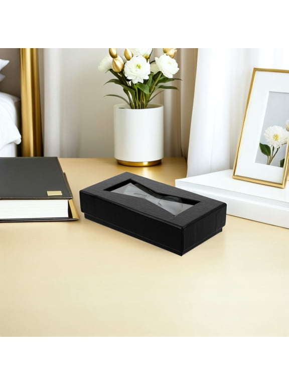 10Pcs Mens Necktie Storage Box with Window Black Tie Holder Case for Home Use