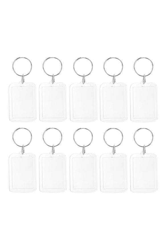 10Pcs Transparent Split Ring Keychain Photo Frame Blank Insert Acrylic Keyring