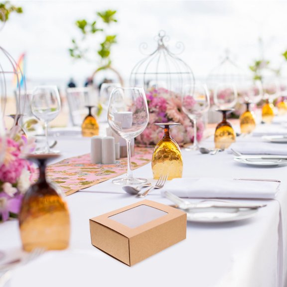 OUNONA 10Pcs Small Candy Boxes Khaki Paper with PVC Window Sliding Design Multipurpose Storage