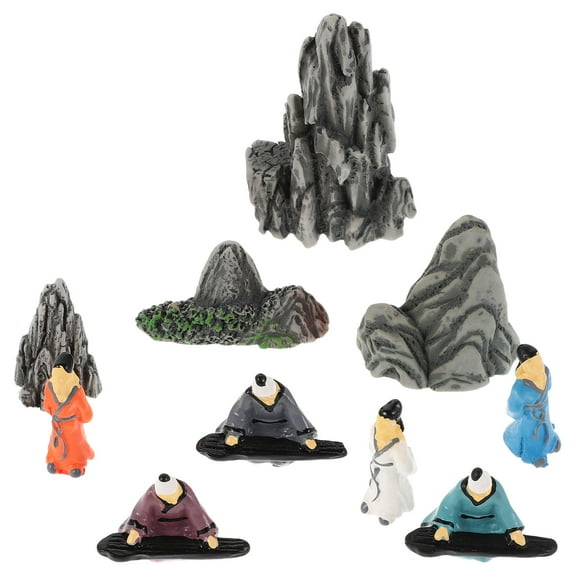 OUNONA 10Pcs Tiny Resin Chinese Figurines for Home Bonsai Decor and Garden Landscaping Setup