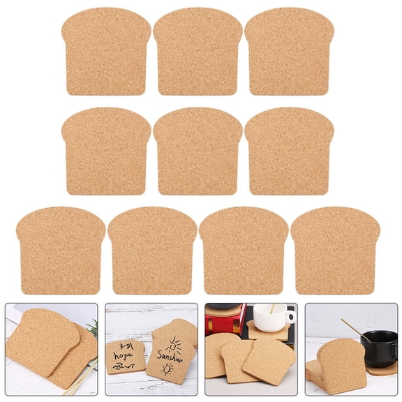OUNONA 10Pcs Toast Shaped Cork Coasters Heat Resistant Cup Mats for Home Tabletop Drink Protection
