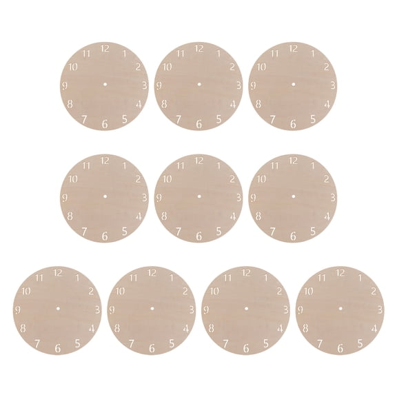 OUNONA 10Pcs Wooden Clock Faces for Home Decor DIY Crafting with Natural Khaki Finish