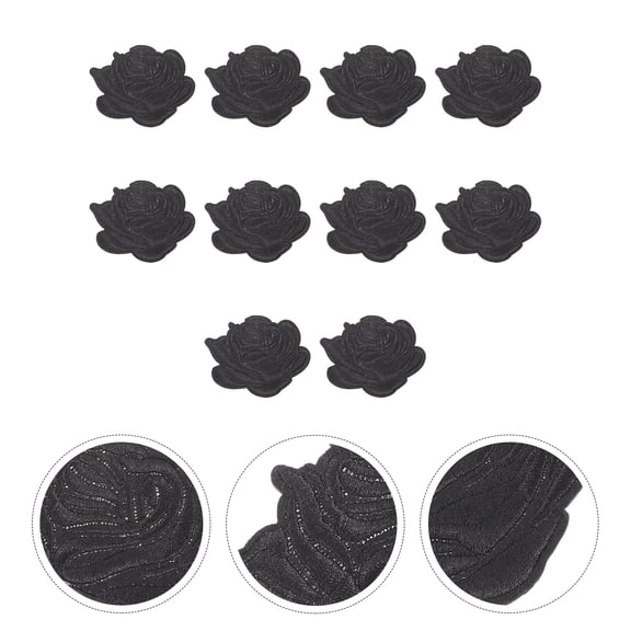 OUNONA Black Rose Embroidery Patches Iron on Clothes Decorative Appliques Polyester 10Pcs