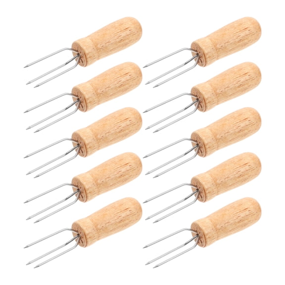 OUNONA 10pcs Corn Holders Stainless Steel with Wooden Handles Corn On The Cob Holders Fruit Forks for Home Cooking and BBQ Cooking Picnics Parties and Camping