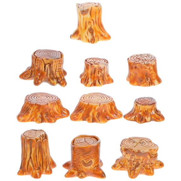 OUNONA 10pcs Brown Resin Fake Tree Stump Craft Decorations for Indoor Projects and Decor