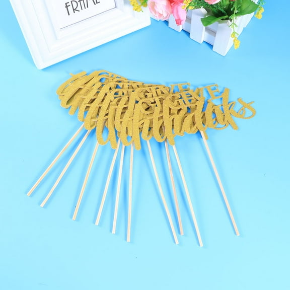 OUNONA 10pcs Give Thank Letters Paper Cake Cupcake Toppers Glittering Cake Picks for Thanksgiving Birthday Party Decoration