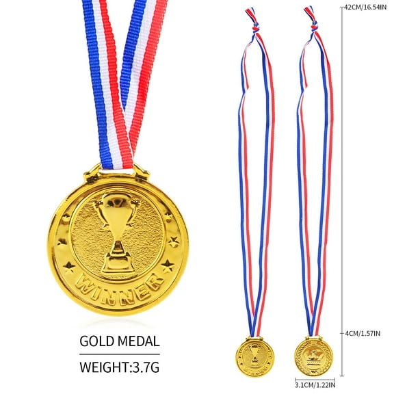 OUNONA 10pcs Gold Medals For Kids Gold Plastic Winner Award Medals Golden Medal Prizes For Children Sports Competitions Game Party Present Golden