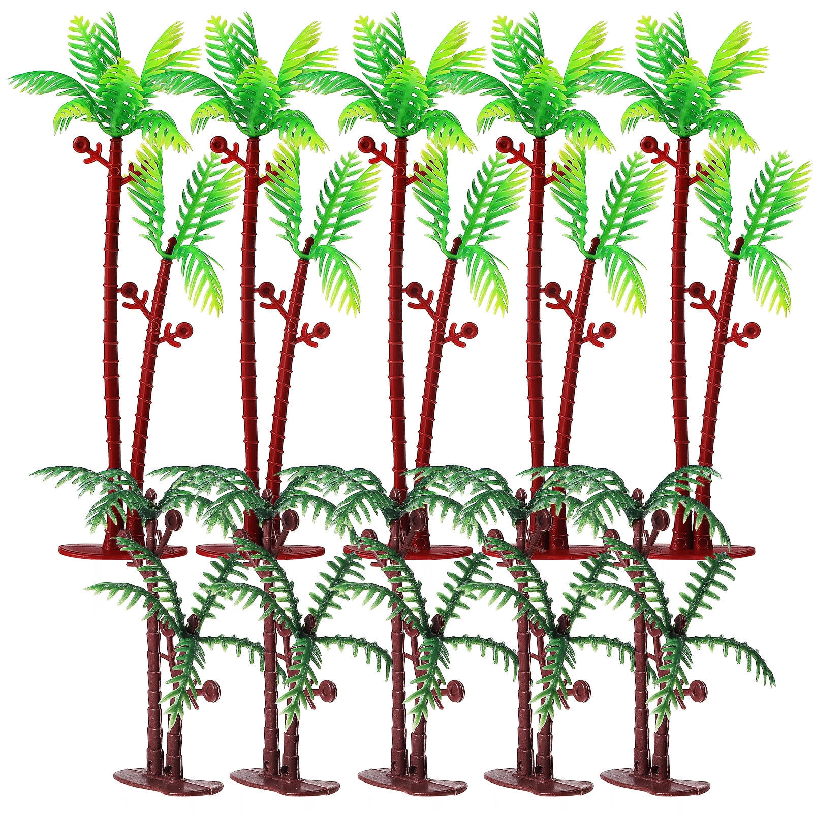 OUNONA 10pcs Green Plastic Palm Tree Cake Topper Decorations for Luau Party and Tropical Theme Events