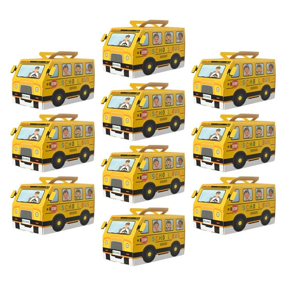 OUNONA 10pcs Yellow School Bus Treat Boxes Paper Party Favor Boxes for Classroom, Graduation, and Back to School Celebrations