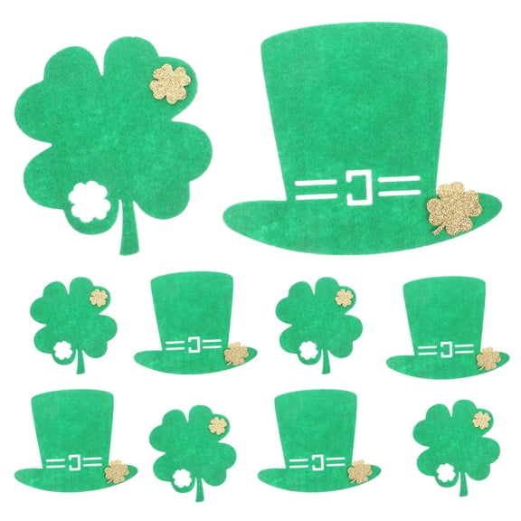 OUNONA 10pcs Shamrock Felt Cup Mat Hat Shaped Mug Coasters and Kitchen Table Mats St Patricks Day Favors Tabletop Coasters