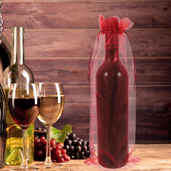 OUNONA Wine Bottle Wrap Dark Red Organza for Party Decorations 10Pcs