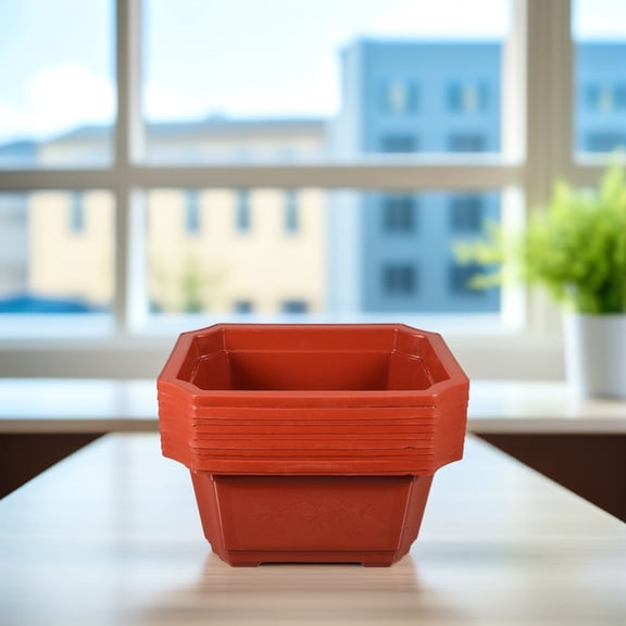 OUNONA 10Pcs Dark Red Plastic Flower Pot Rectangular Indoor Bonsai Container for Succulents and Herbs