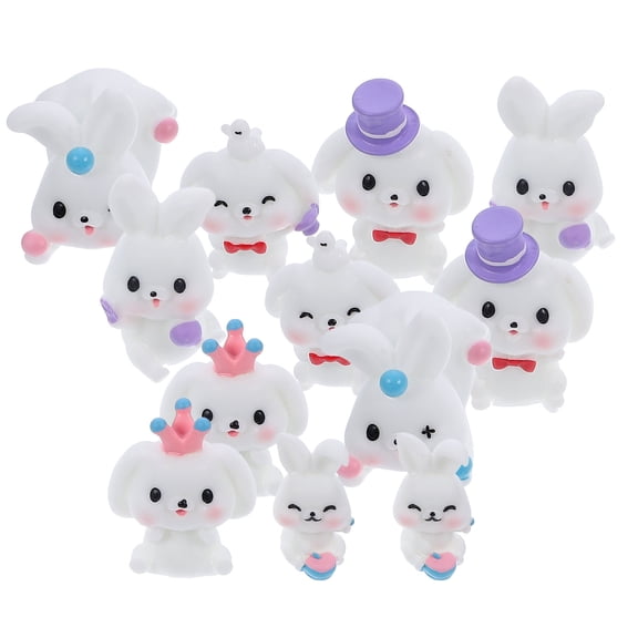 OUNONA Assorted Color Resin Bunny Models for DIY Cartoon Rabbit Sculptures 12pcs Micro Garden Decor