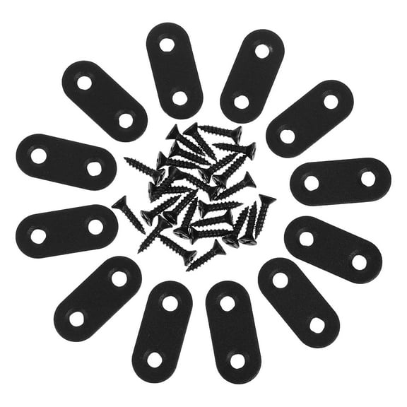 OUNONA 12 Sets Black Metal Flat Mending Plates Black Straight Flat Bracket Flat Straight Brace Flat Straight Bracket Stainless Steel Flat Plate