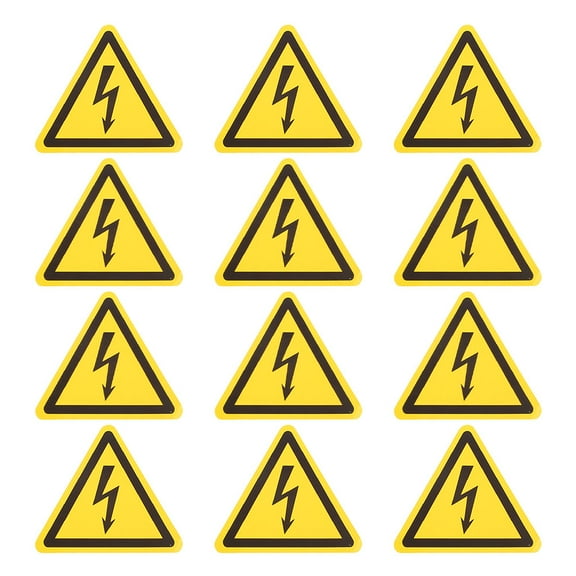 OUNONA 12PCS Electric Warning Sign High Voltage Sticker Safety Labels for Electrical Panel 4cm Triangle Waterproof Decals for Outdoor and Indoor Use