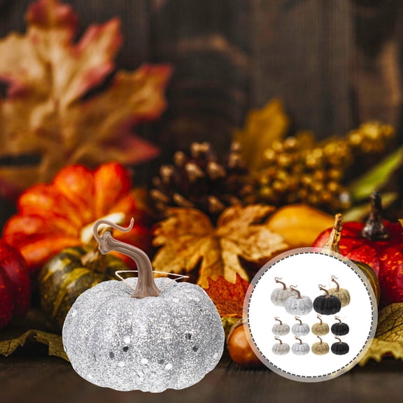 OUNONA 12Pcs Artificial Sparkling Pumpkins Assorted Colors Fall Harvest Decoration for Kitchen and Fireplace