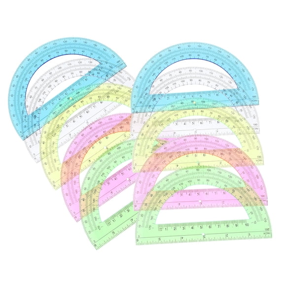 OUNONA Clear Plastic Protractor, Assorted Color, Dual Markings, Lightweight, Ideal for Students, 12Pcs