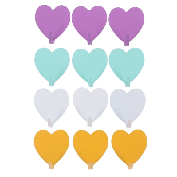OUNONA 12Pcs Assorted Color Metal Wall Mounted Hooks Heart Shape Traceless Hangers for Bedroom Bathroom Kitchen