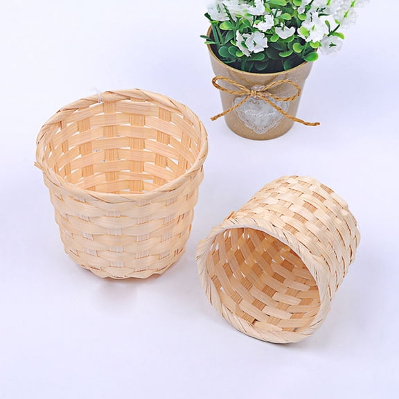 OUNONA 12Pcs Bamboo-Made Storage Baskets Light Yellow Rustic Woven Bushel Baskets for Home Organization