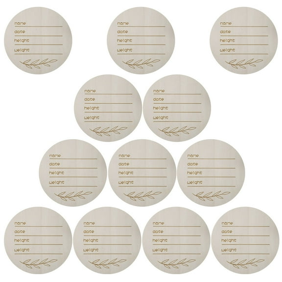 WEAVILUX Newborn Announcement Sign Wood Khaki Growth Tracking Parents Baby Showers Round 12Pcs