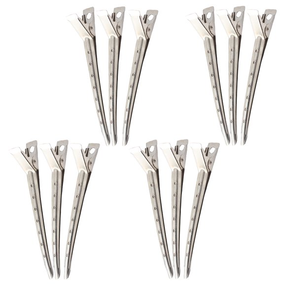 OUNONA 12Pcs Hairdresser Clips Plated Silver Metal Sectioning Hair Clips for Precise Haircut Styling