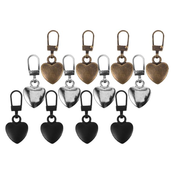 OUNONA Heart Shaped Metal Zipper Pulls Assorted Colors for Crafts and Sewing Projects 12 Pieces
