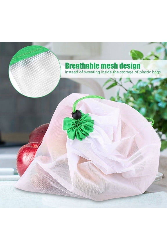 12Pcs Mesh Bags for Storing Produce Breathable Washable Lightweight Mesh Polyester Assorted Colors