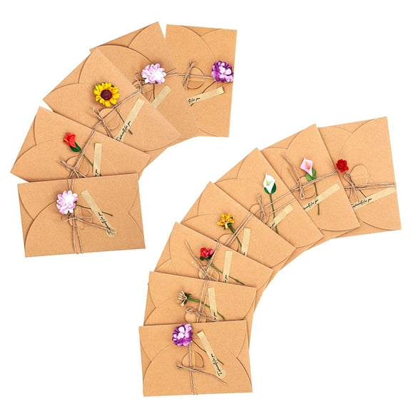 OUNONA 12Pcs Pressed Flower Card Kraft Paper for Letter Writing with Envelopes