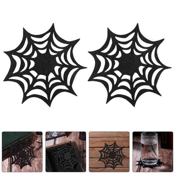 OUNONA 12Pcs Reusable Felt Cup Mats Black Spider Web Design for Dining and Cafe