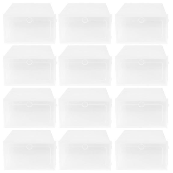 OUNONA Shoes Storage Box 12Pcs White Stackable Clear Door for Closet Organization