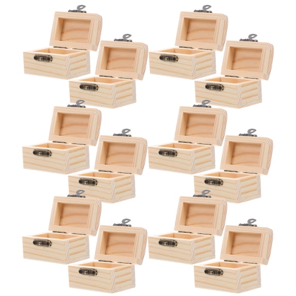OUNONA 12Pcs Small Unfinished Wooden Locking Box with Hinged Lid Ideal for Craft Painting Projects