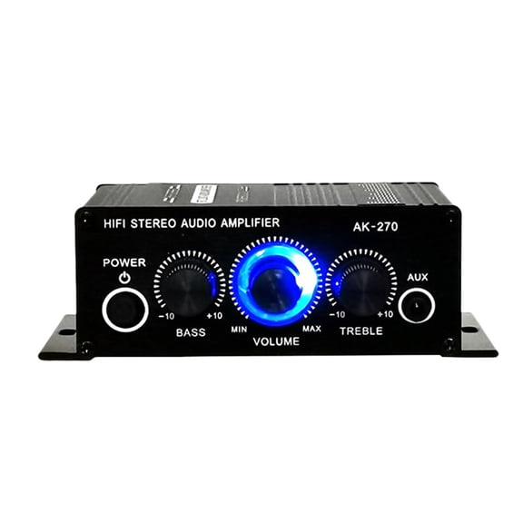 OUNONA Digital Audio Amplifier for Passive Speakers, Dual Channel Output, LED Volume Knob, Black Compact Design